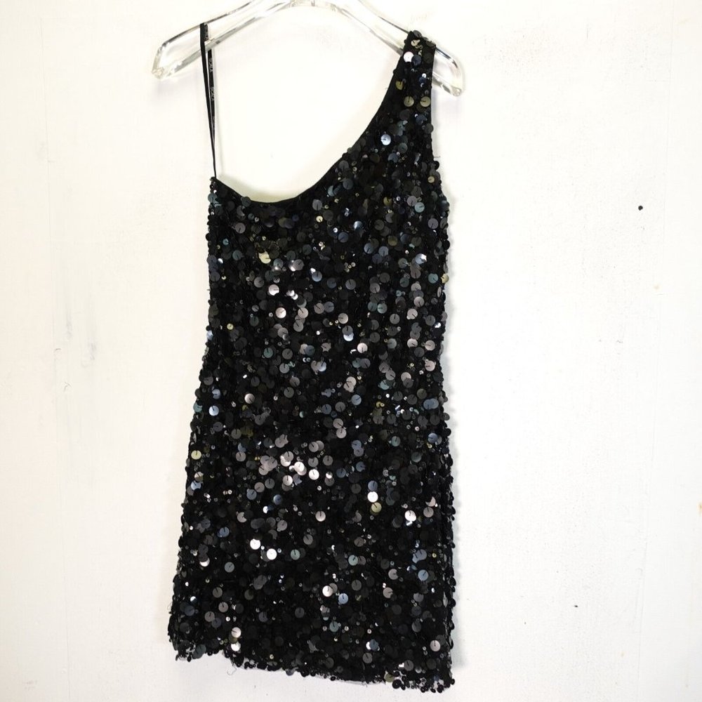 Scala Dress Small Black Mini Bodycon One Shoulder Sequin Party Evening Allover - Picture 2 of 11